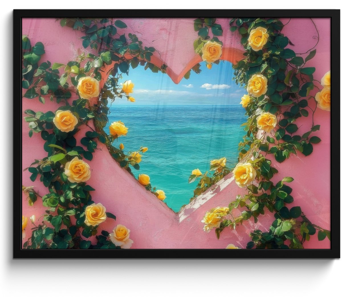 FrameYourWall Poster in lijst - Fotolijst 70x50 cm - Posters - Hart - Zee - Muur - Posterlijst zwart - Decoratie - Wanddecoratie woonkamer - Muurdecoratie slaapkamer Hart - Doorkijk