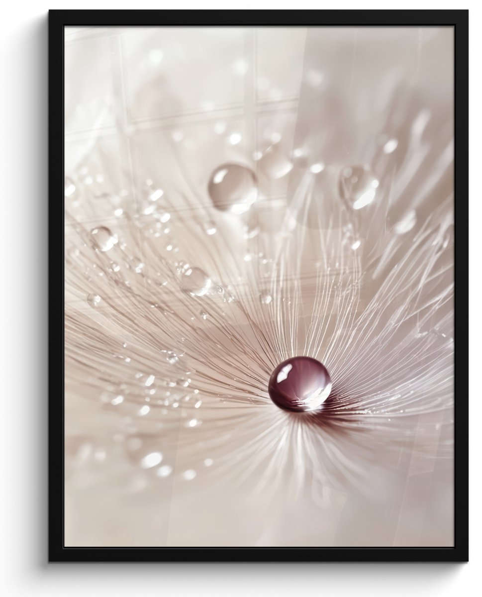 FrameYourWall Poster in lijst - Fotolijst 50x70 cm - Posters - Bloem - Abstract - Wit - Water - Natuur - Posterlijst zwart - Decoratie - Wanddecoratie woonkamer - Muurdecoratie slaapkamer Paardenbloem - Abstract