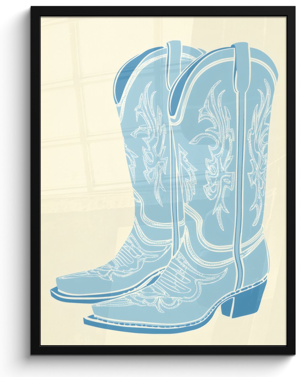 FrameYourWall Poster in lijst - Fotolijst 50x70 cm - Posters - Illustratie - Cowboylaarzen - Patroon - Posterlijst zwart - Decoratie - Wanddecoratie woonkamer - Muurdecoratie slaapkamer
