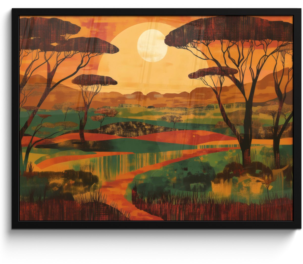 FrameYourWall Poster in lijst - Fotolijst 70x50 cm - Posters - Landschap - Afrikaans - Zon - Posterlijst zwart - Decoratie - Wanddecoratie woonkamer - Muurdecoratie slaapkamer Landschap - Zon
