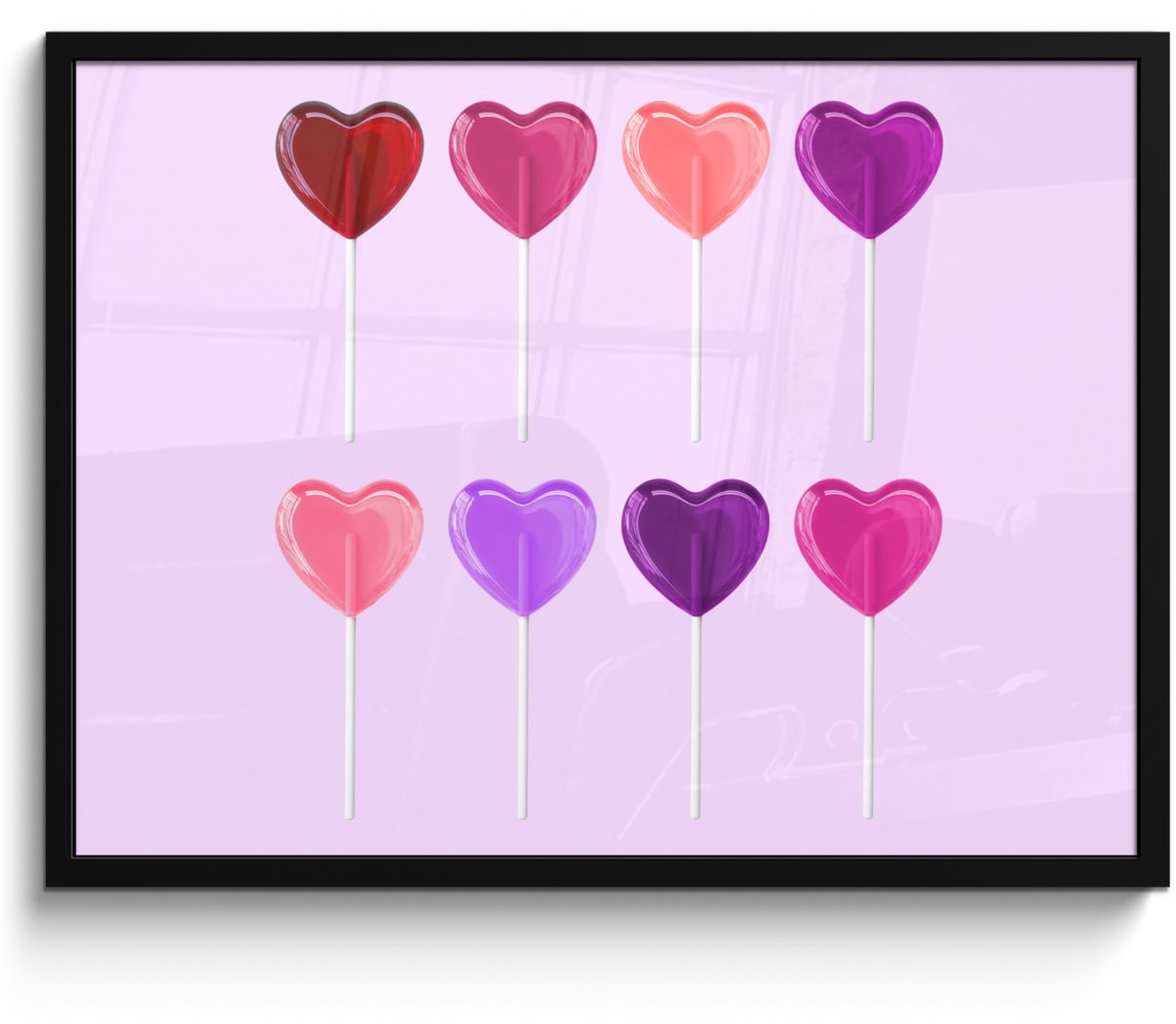 FrameYourWall Poster in lijst - Fotolijst 70x50 cm - Posters - Lolly - Hart - Roze - Snoep - Posterlijst zwart - Decoratie - Wanddecoratie woonkamer - Muurdecoratie slaapkamer