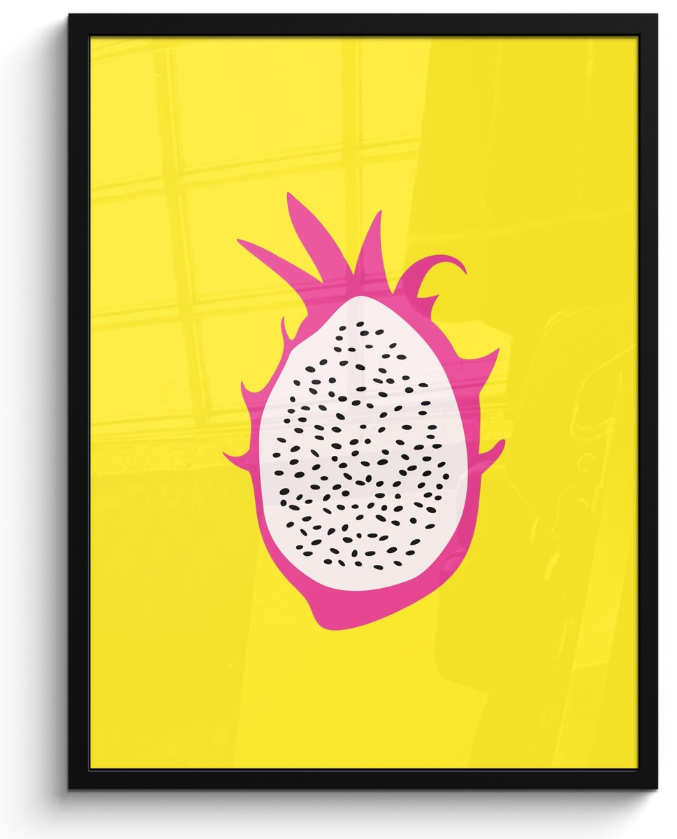 FrameYourWall Poster in lijst - Fotolijst 50x70 cm - Posters - Illustratie - Drakenvrucht - Kleurrijk - Posterlijst zwart - Decoratie - Wanddecoratie woonkamer - Muurdecoratie slaapkamer