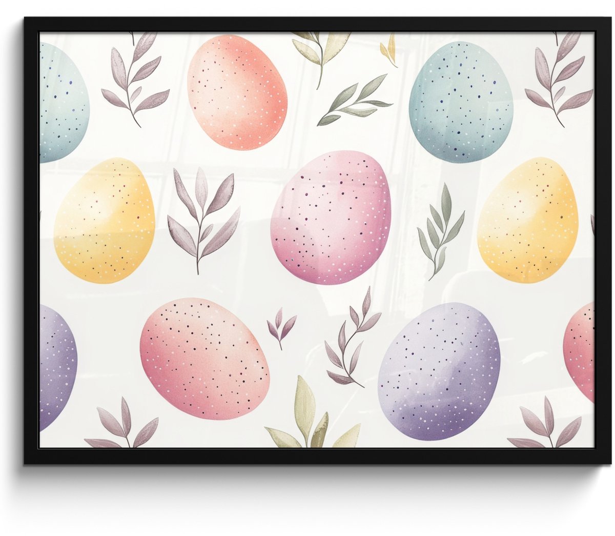 FrameYourWall Poster in lijst - Fotolijst 70x50 cm - Posters - Eieren - Kleurrijk - Patroon - Posterlijst zwart - Decoratie - Wanddecoratie woonkamer - Muurdecoratie slaapkamer Eieren - Pastel