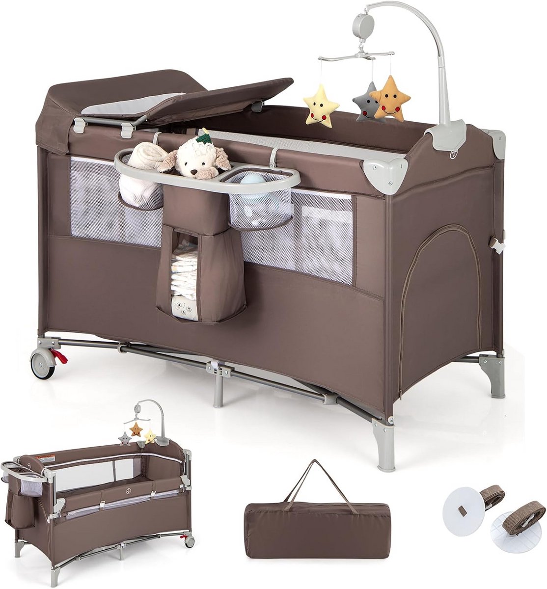 Opvouwbaar Babybed met Commode en Speelboog voor Onderweg