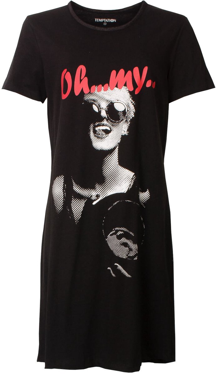 Temptation Dames Big Shirt - Katoen - Korte Mouwen - Zwart