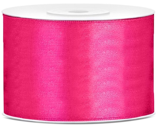 Fuchsia satijnen lint op rol, 50 mm breed.