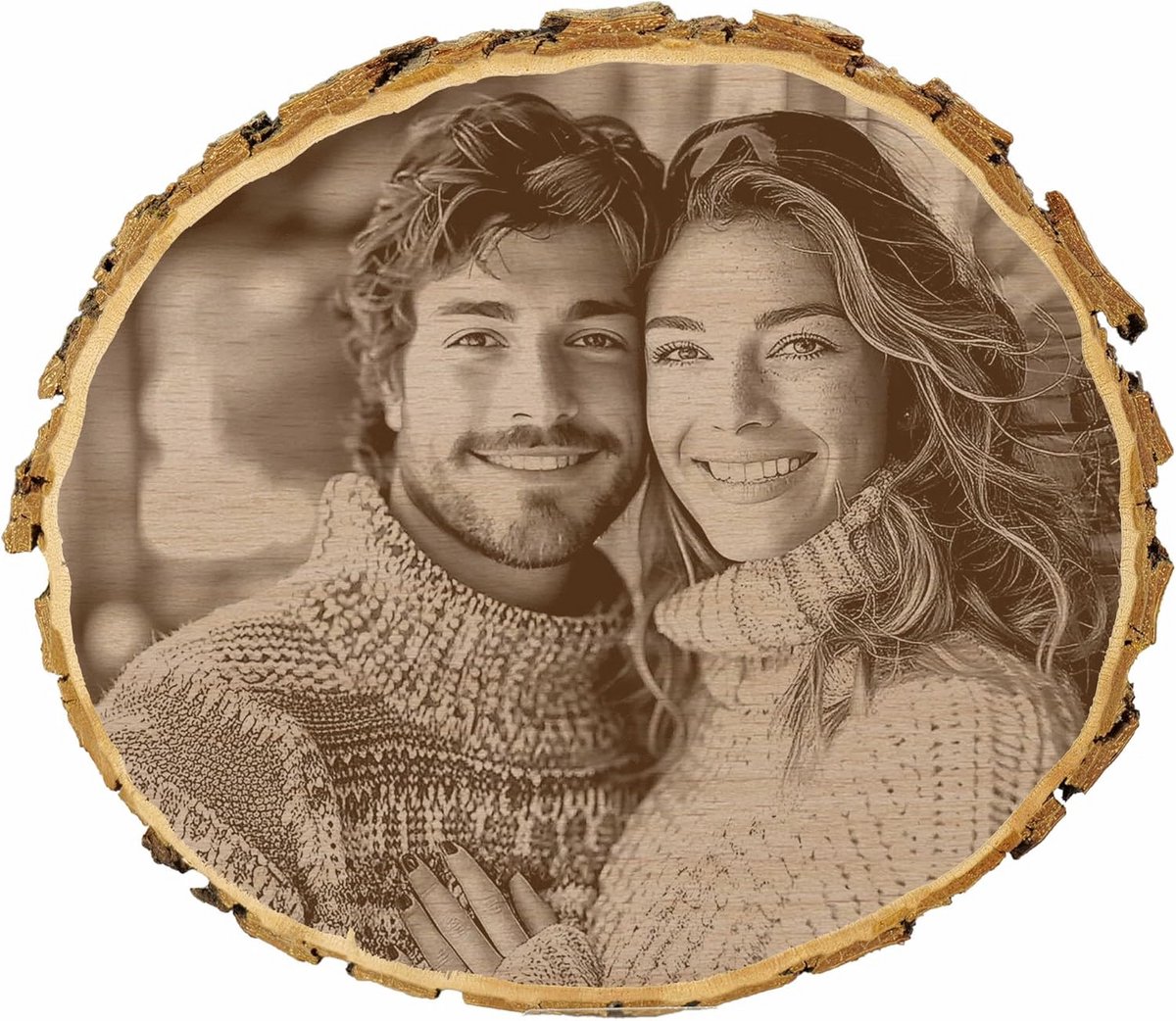 Gepersonaliseerde Houten Schijf 36-40 cm - Fotogravure op Natuurlijk Hout - Uniek Fotocade