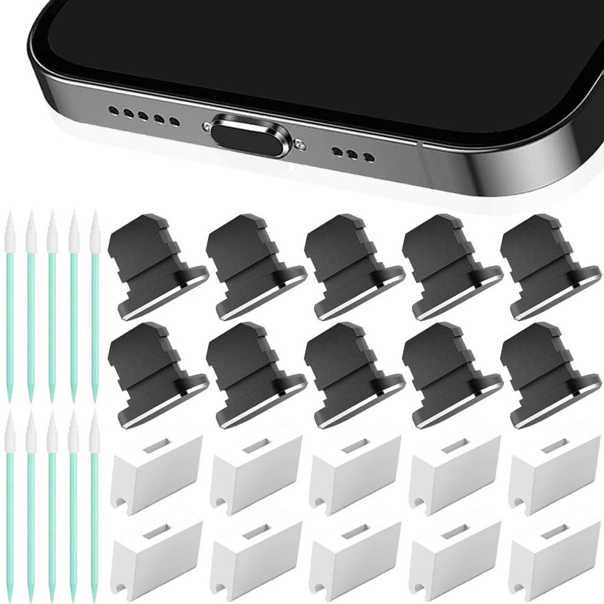 Stofdichte hoes voor oplaadpoort iPhone - 30 stuks - met reinigingspads