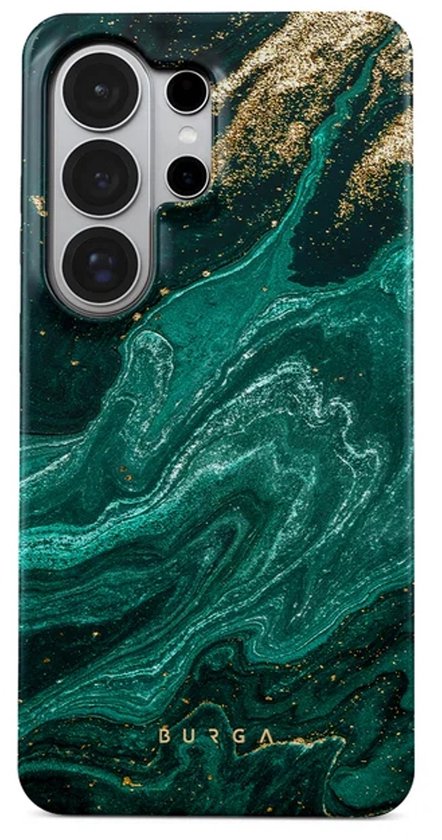 Groen en goud marmeren telefoonhoesje voor Samsung Galaxy met BURGA logo.