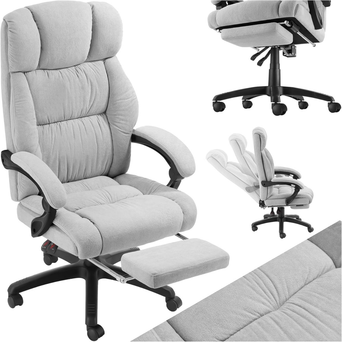 Ergonomische Bureaustoel met Voetsteun en Dikke Velours Bekleding - Stof Draaistoel