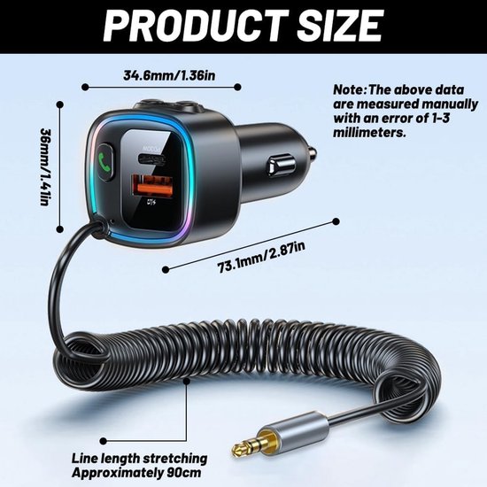 Bluetooth Auto Adapter met 30W PD Snelladen en AUX Ingang | bol