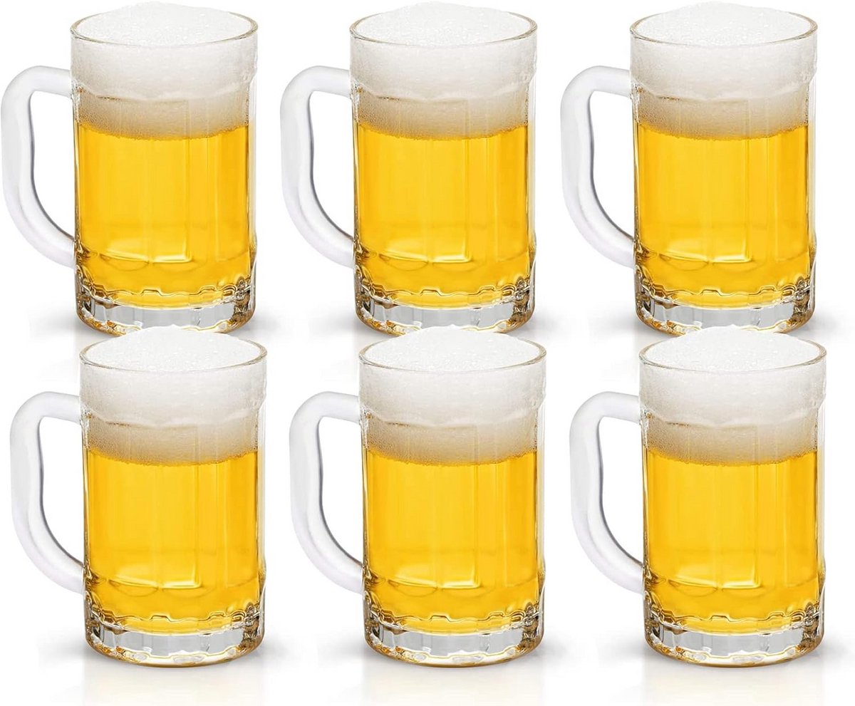 Set van 6 Zware Bierglazen met Handvat - Klassieke Steins van 400ml