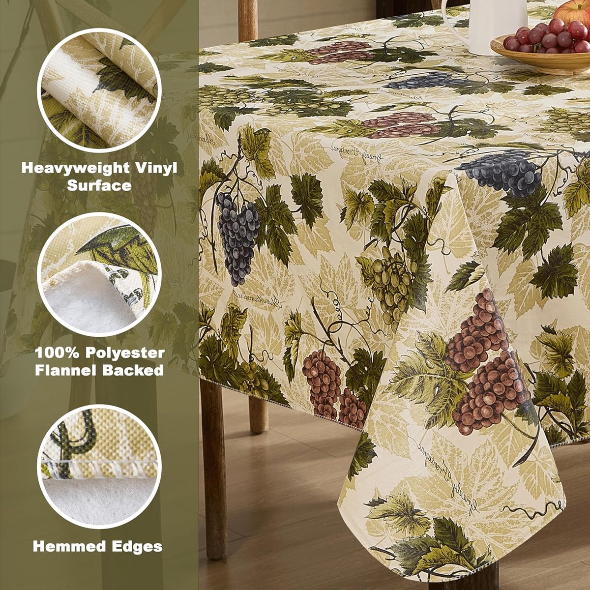 Waterdichte Tafelkleed Rechthoekig - Druiven Thema - Binnen & Buiten Gebruik - 60 x 102 Inch