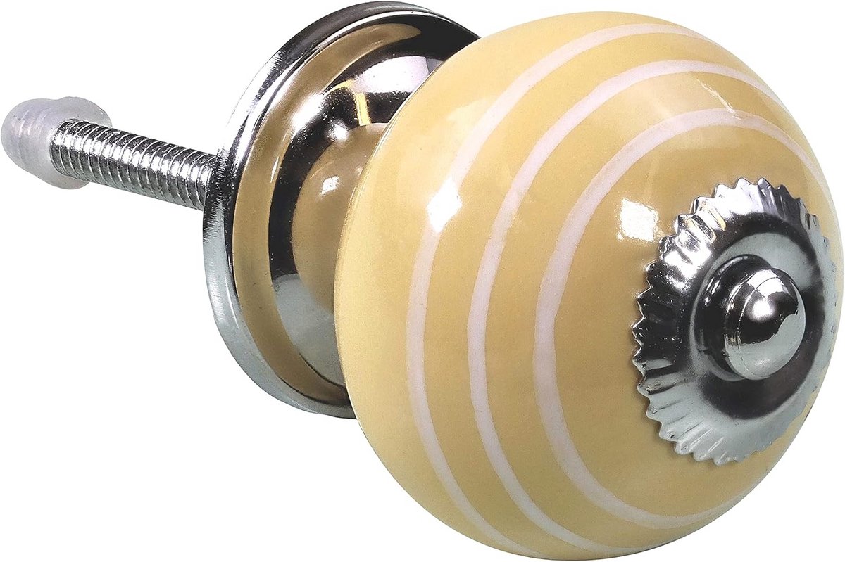 Ronde Keramische Deurklink Vintage Streep Design Ladekast Knop Geel