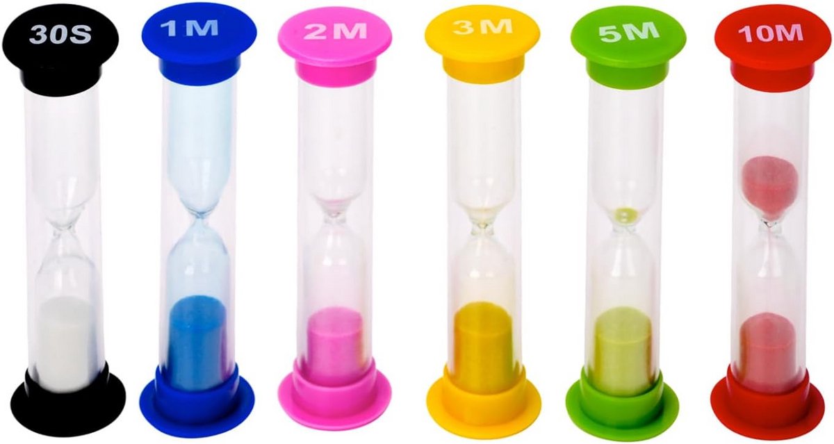 Set van 6 Zandlopers (30 sec tot 10 min) voor Koken, Spellen en Decoratie