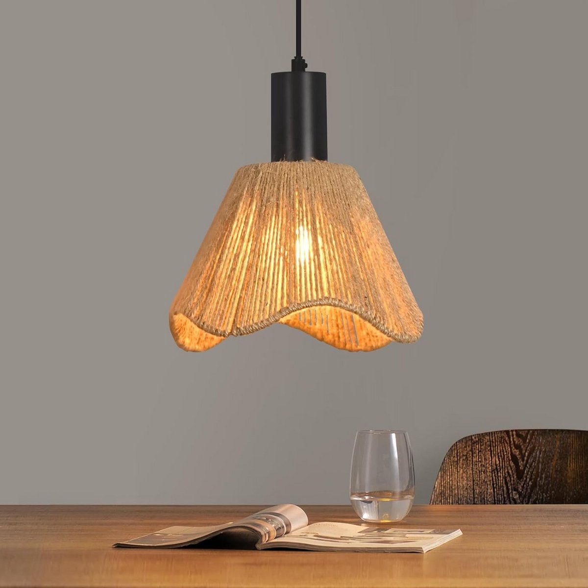 Rotan Hanglamp Boho Stijl - Vintage Geweven Plafondlamp voor Eetkamer of Slaapkamer