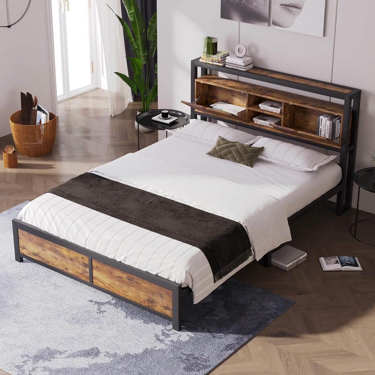 Tweepersoonsbed 140x200 cm met opbergruimte en hoofdeinde