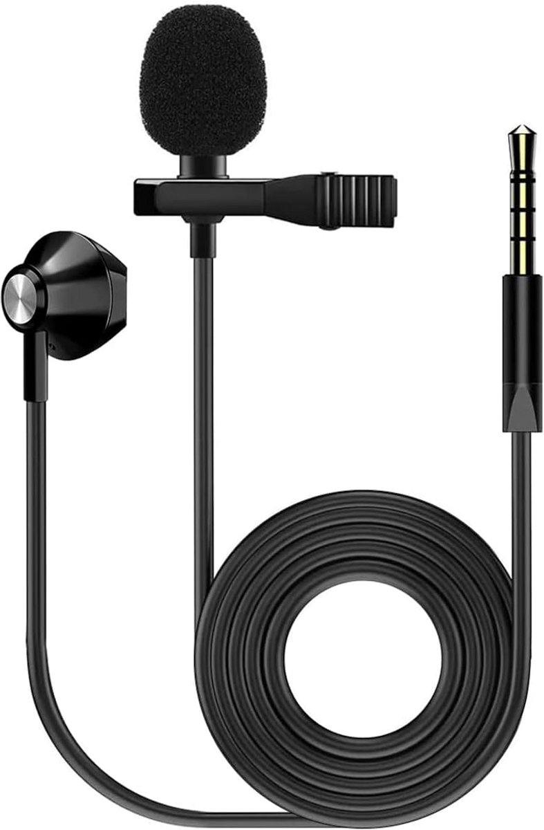 Clip-On Lavalier Microfoon met Oordopje en 3.5mm Jack voor Mobiele Telefoons