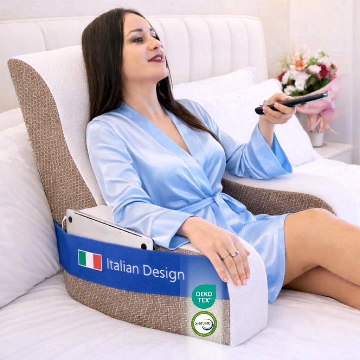 Ergonomisch Rugkussen voor Bed en Bank met Zijvakken