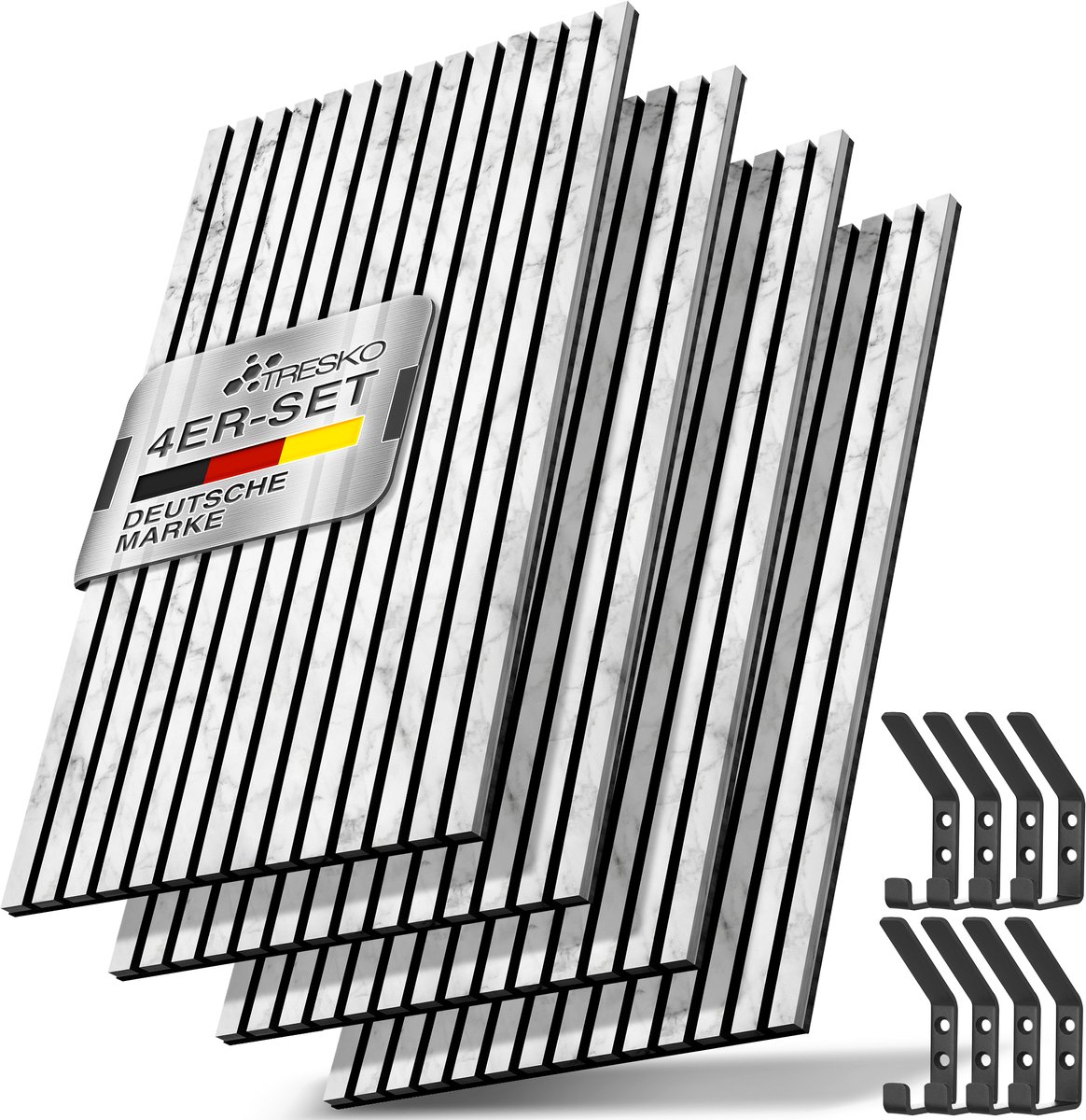 TRESKO® Akustikpaneele Set 4 Stk Weiß/Marmor