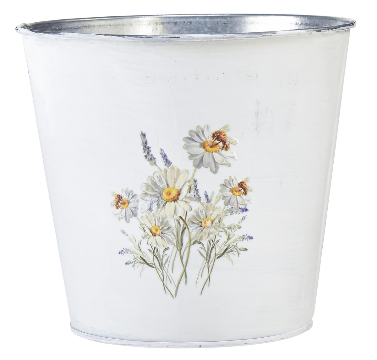 Witte metalen plantenbak, bloempot, Ø16cm H14,5cm