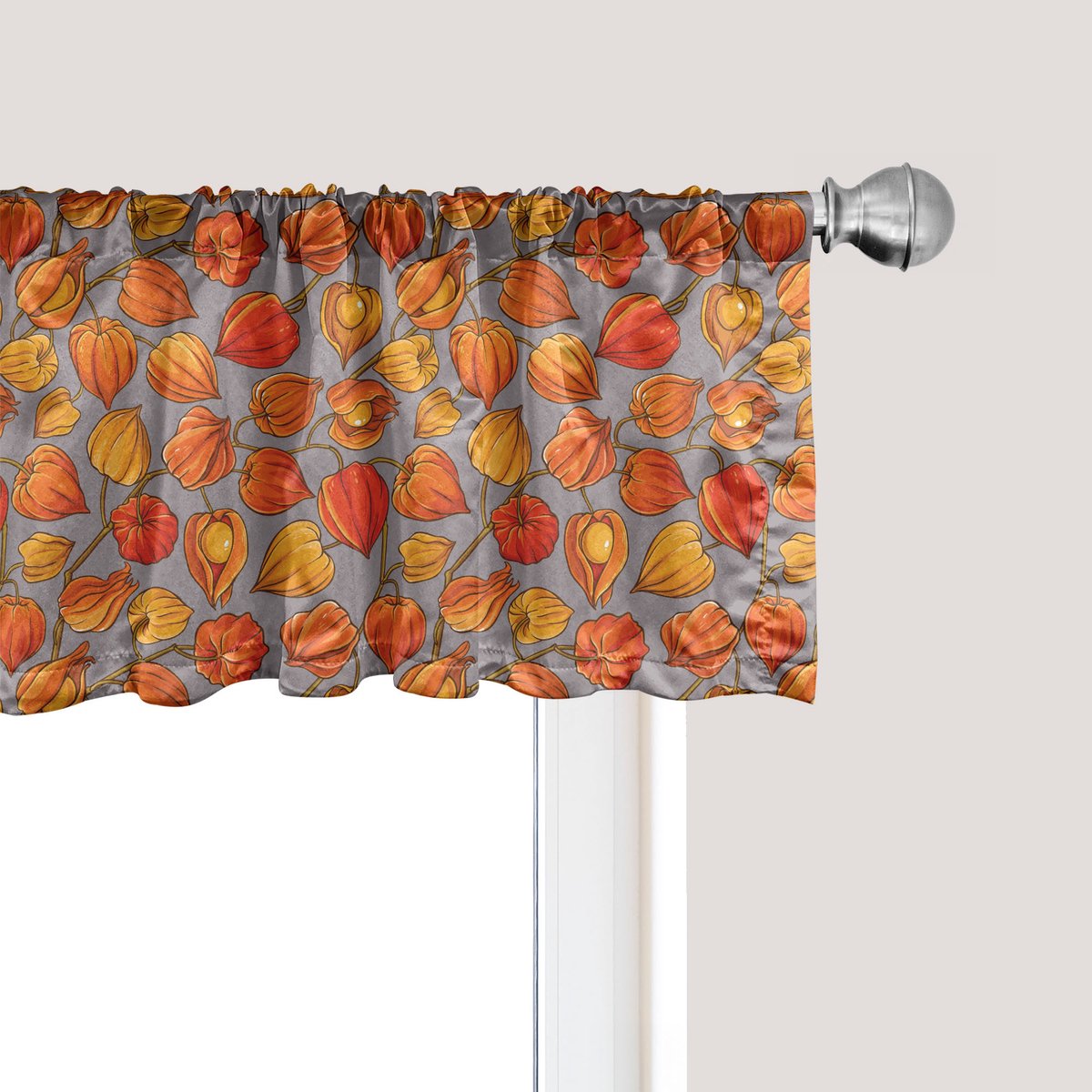 ABAKUHAUS Herfst raamvalletje, Gordijnvalletje voor keuken en slaapkamer met tunnelzoom, 137 cm x 45 cm, Taupegrijs en Vermiljoen