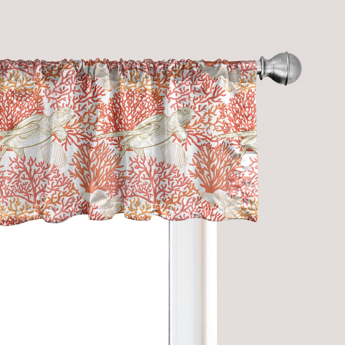 ABAKUHAUS Onderwater raamvalletje, gordijnvalletje voor keuken en slaapkamer met tunnelzoom, 137 cm x 45 cm, donker koraal en lichtoranje