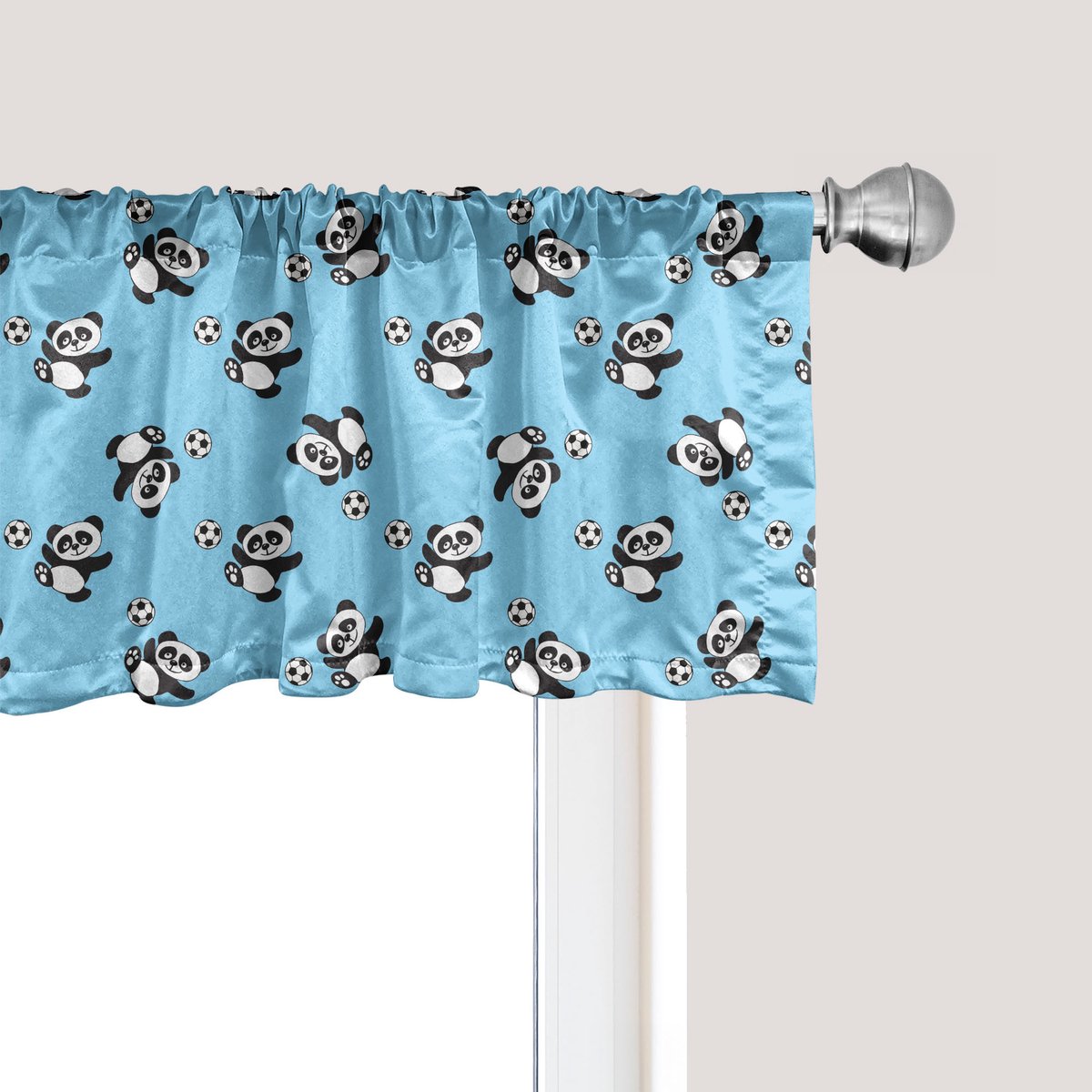 ABAKUHAUS Voetbal Raamvalletje, Gordijnvalletje voor Keuken en Slaapkamer met Tunnelzoom, 137 cm x 30 cm, Lichtblauw Zwart Wit