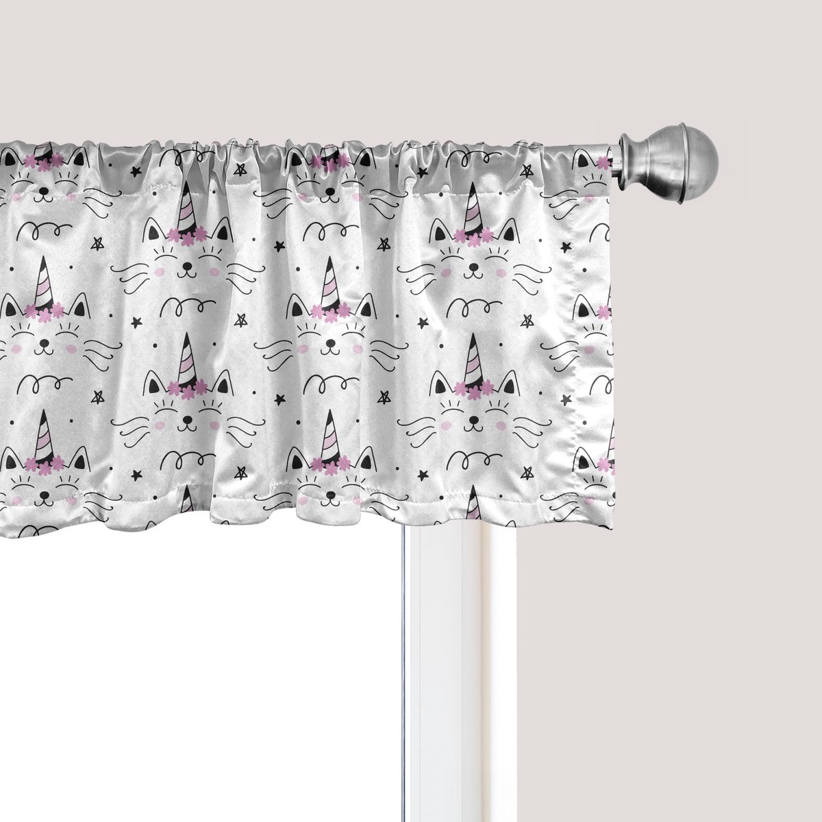 ABAKUHAUS Eenhoorn raamvalletje, gordijnvalletje voor keuken en slaapkamer met tunnelzoom, 137 cm x 45 cm, wit zwart paars