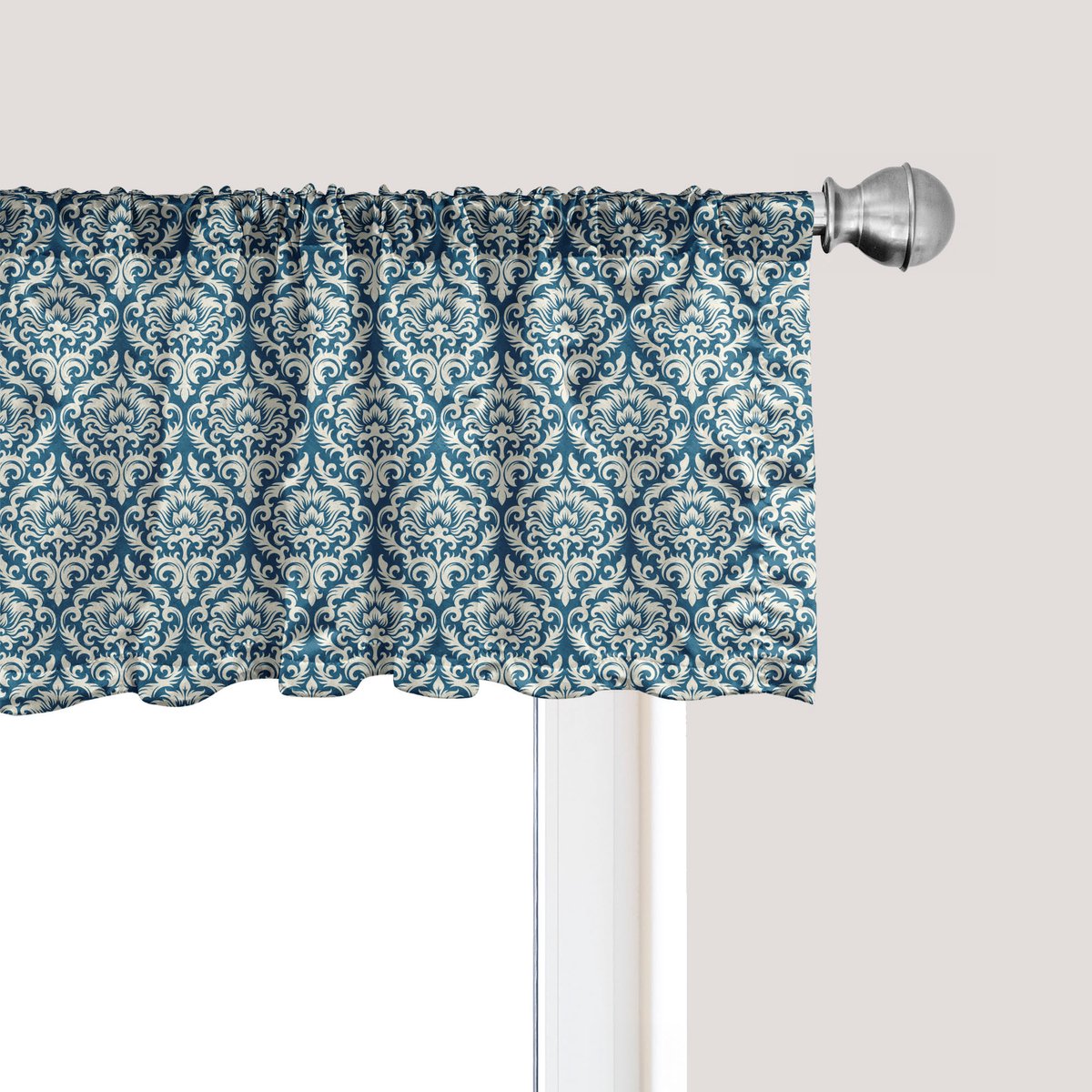 ABAKUHAUS Victoriaanse raamvalance, gordijnvalance voor keuken en slaapkamer met tunnelzoom, 137 cm x 30 cm, marineblauw-crème