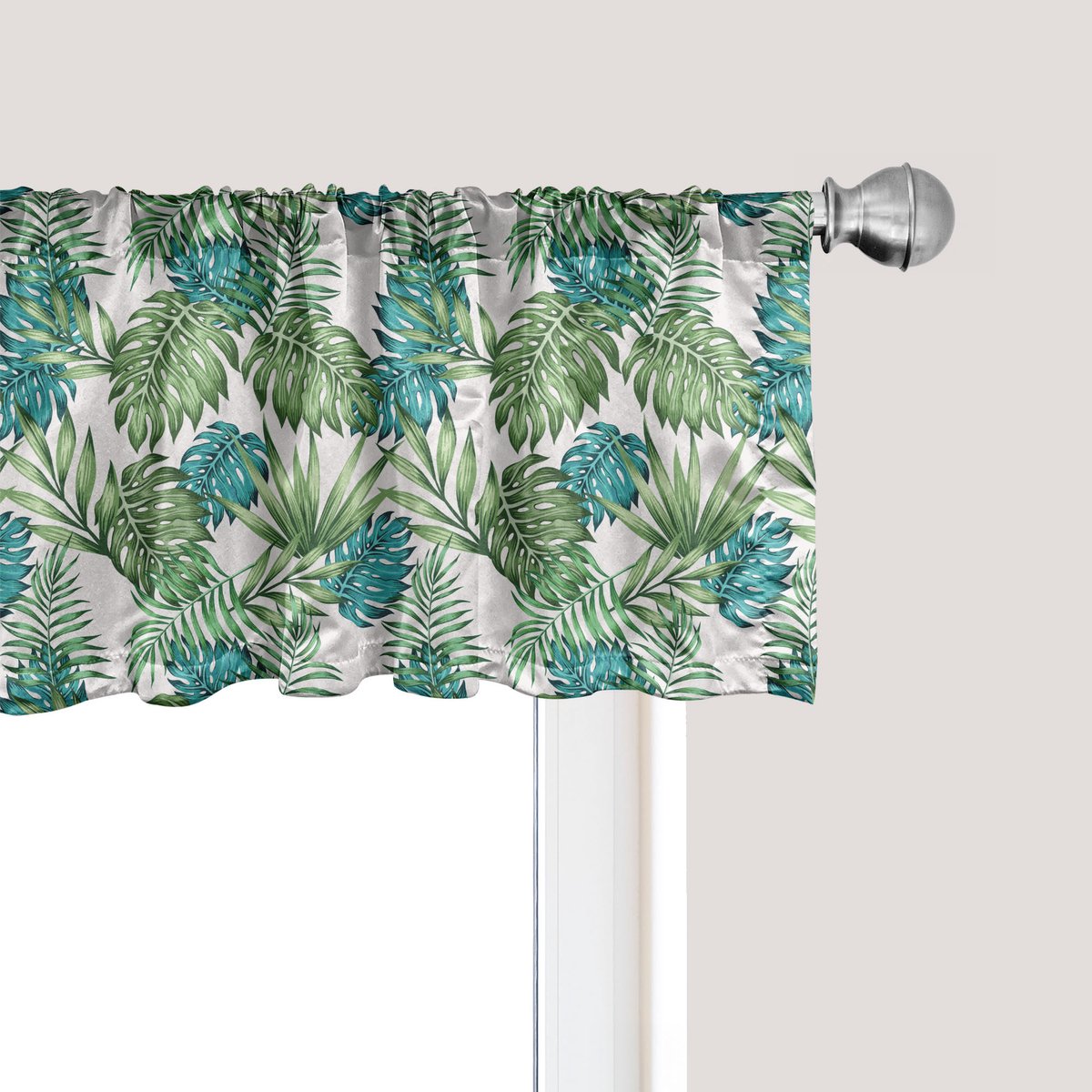 ABAKUHAUS Vintage Botanische Raamvalance, Gordijnvalance voor Keuken en Slaapkamer met Tunnelzoom, 137 cm x 45 cm, Lichtgroen Donker Zeegroen