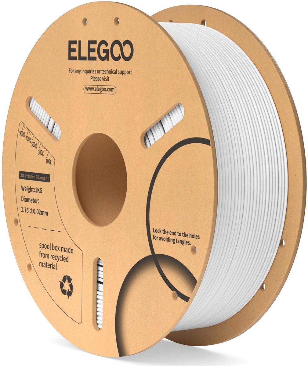 PLA Filament 1.75mm Wit 1kg voor FDM 3D Printers +/- 0.03mm Nauwkeurigheid