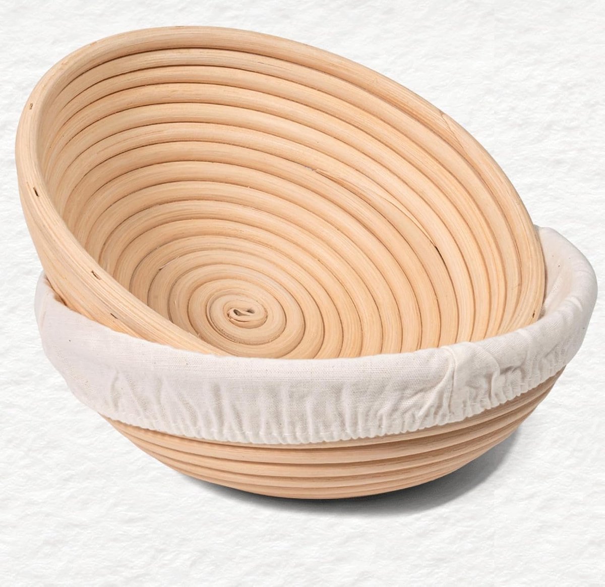 10-Delige Zuurdesemstarterset - 23 cm Rijsmandje Rond - Inclusief 2 Rijsmandjes, 2 Rijsmatjes, een Deense Garde, een Deegschraper en Een Broodmes - Broodbakaccessoires - Kookmand - Broodset