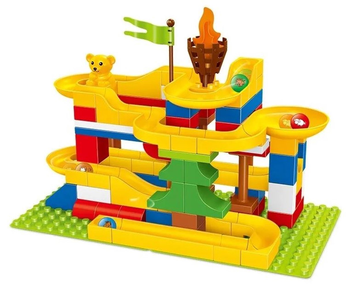 Knikkerbaan Bouwblokken - Bouwblokjes - Constructiespeelgoed - Bouwen - Bouwstenen - Educatief Speelgoed - Knikkerbaan Marble Run Medium- Duplo Geschikt - 88 onderdelen - 3+ jaar