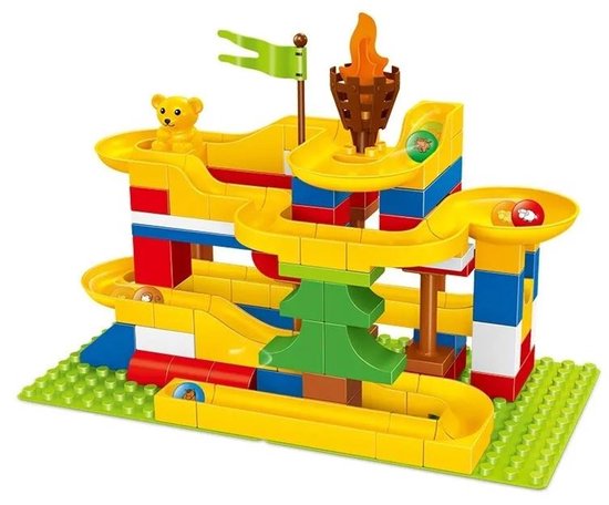 Knikkerbaan Bouwblokken - Bouwblokjes - Constructiespeelgoed - Bouwen - Bouwstenen - Educatief Speelgoed - Knikkerbaan Marble Run Medium- Duplo Geschikt - 88 onderdelen - 3+ jaar