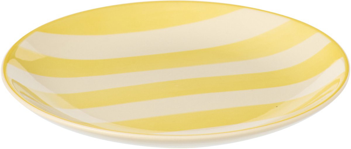 J-Line bord Dessert Gestreept - keramiek - geel/wit - 6 stuks
