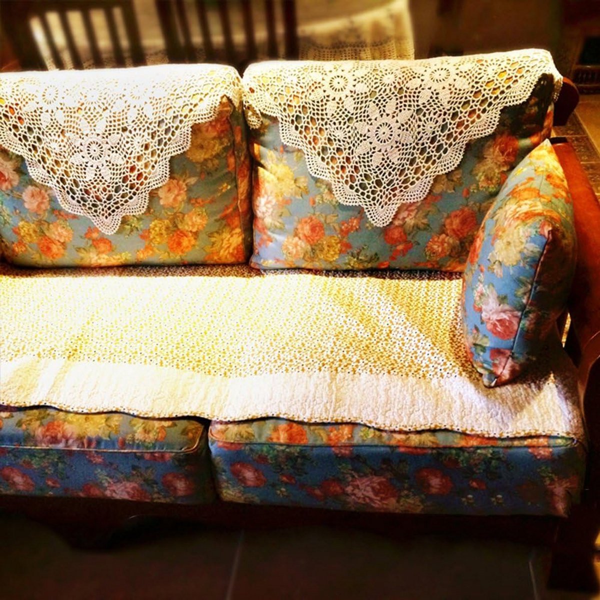 Handgehaakte Vintage Tafelkleed Vierkant Katoen Beige 40x40cm - Sierkleed voor Sofa