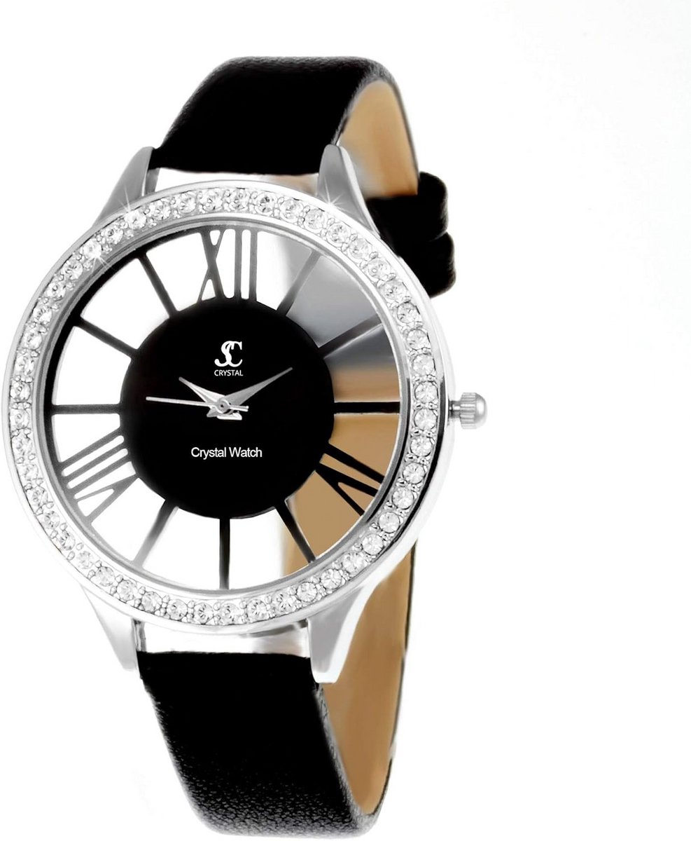 Luxe Dameshorloge met Swarovski Kristallen en Leren Band