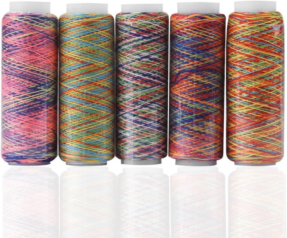5 Stuks Multicolor Gradiënt Naaigaren Set - Polyester Garen voor Naaien en Quilten