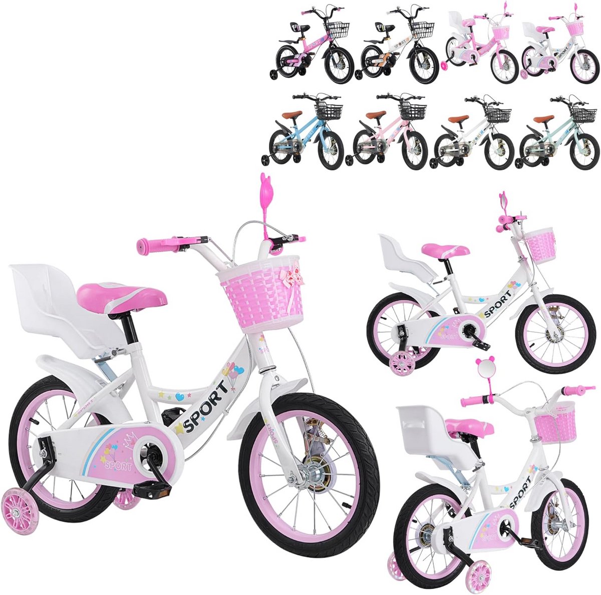 Stevige Kinderfiets met Mand en Zijwielen, Verkrijgbaar in 12, 14 en 16 Inch