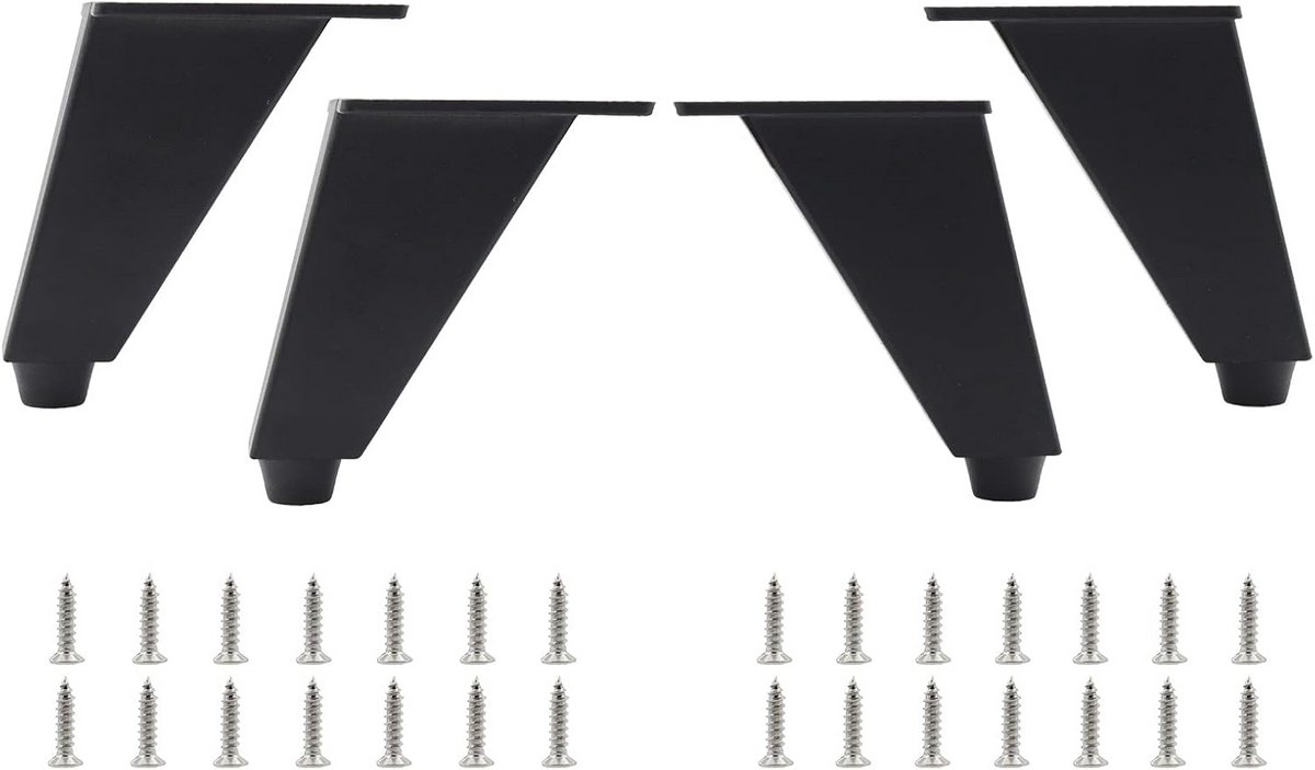 Set van 4 Verstelbare Meubelpoten Zwart Aluminium Vierkant Schuine Kastpoten