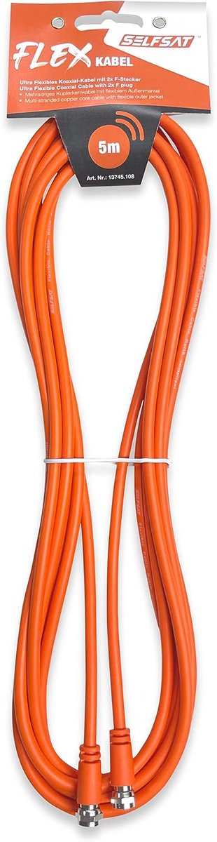 Flexibele Coaxkabel 20 Meter met F-Stekkers voor Satelliet en Televisie