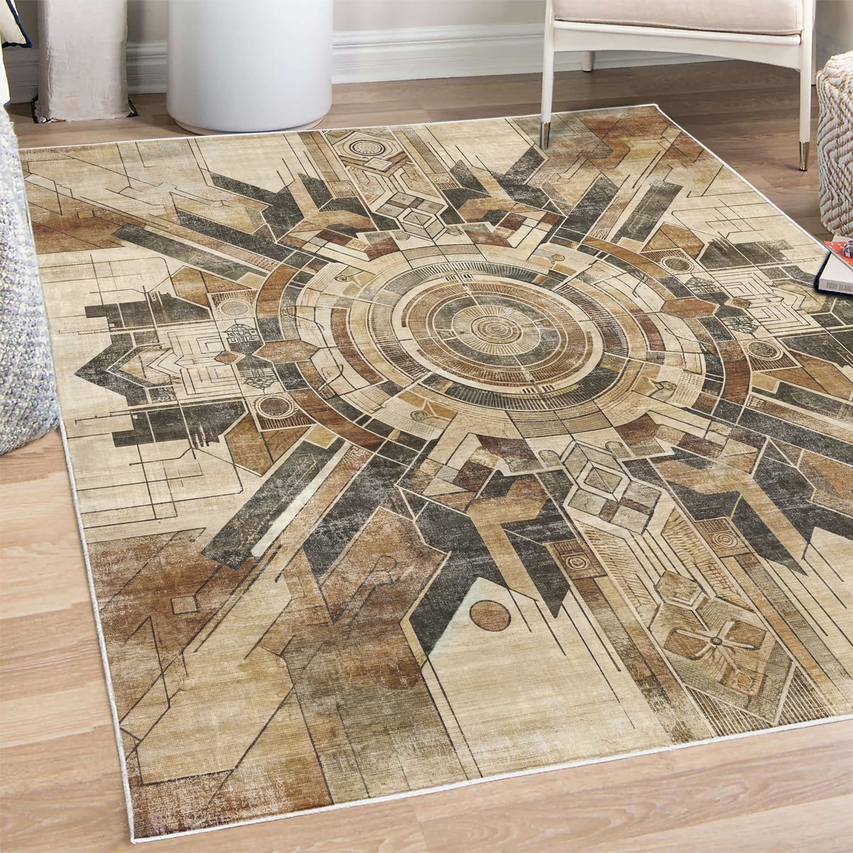 ABAKUHAUS Vloerkleed - Woonkamer Tapijt - Abstract boho – 60 x 152 cm – licht camel