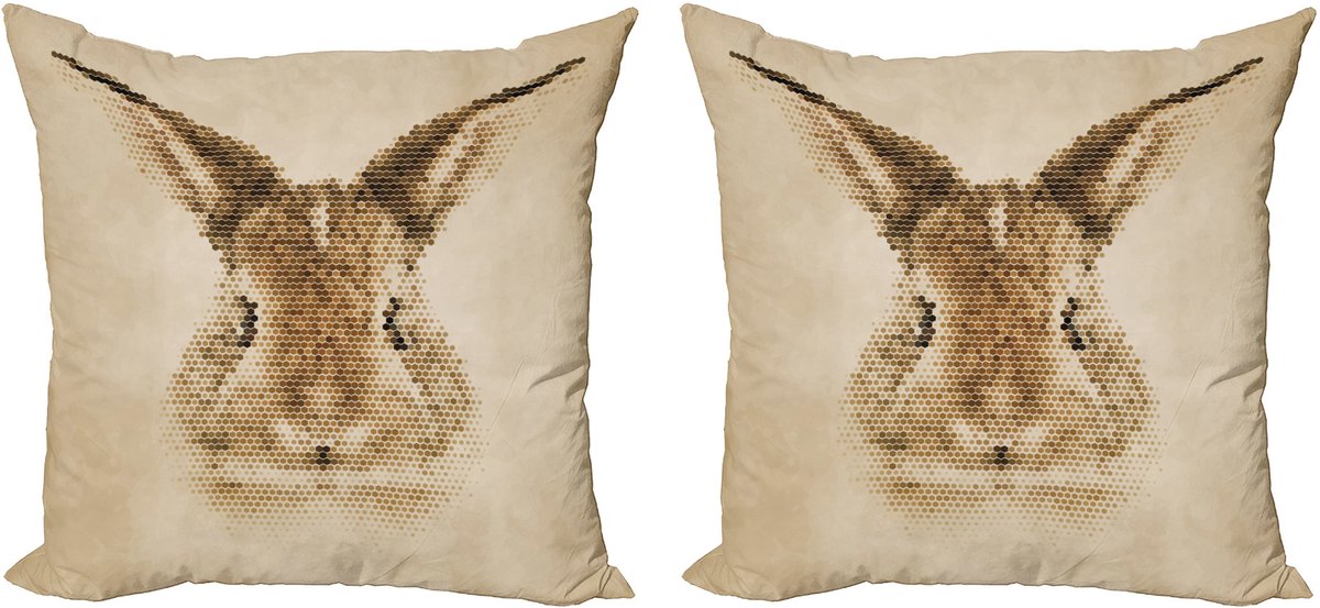 ABAKUHAUS Geometrische kussensloopset (2 stuks), Dots Bunny Geometric, 50 cm, lichtbruin