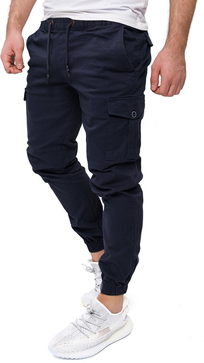PITTMAN Heren Cargobroek Darius – Tapered Fit – Katoen Stretch – Donkerblauw – Koordsluiting