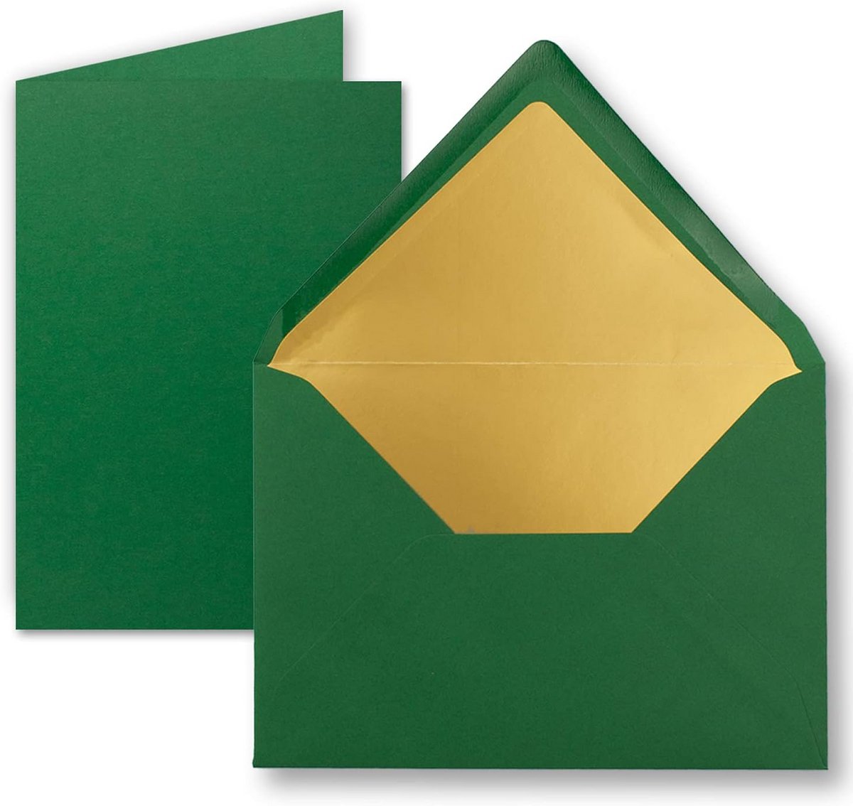 100x Grote Donkergroene Vouwkaarten DIN A5 met Luxe Goud Gevoerde C5 Enveloppen