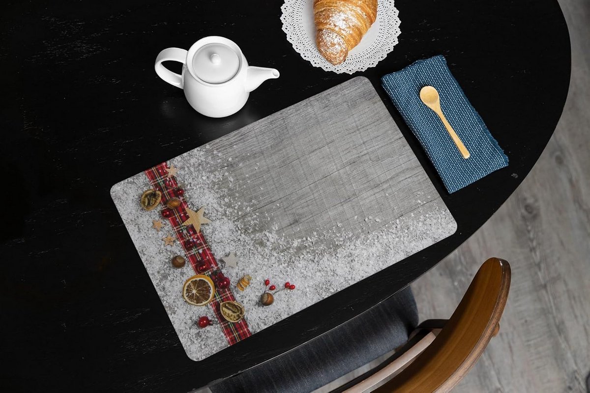 Set van 4 Elegante Tafelmatten Kerst Design Rood-Wit Afwasbaar Katoen 43,5 x 28,5 cm