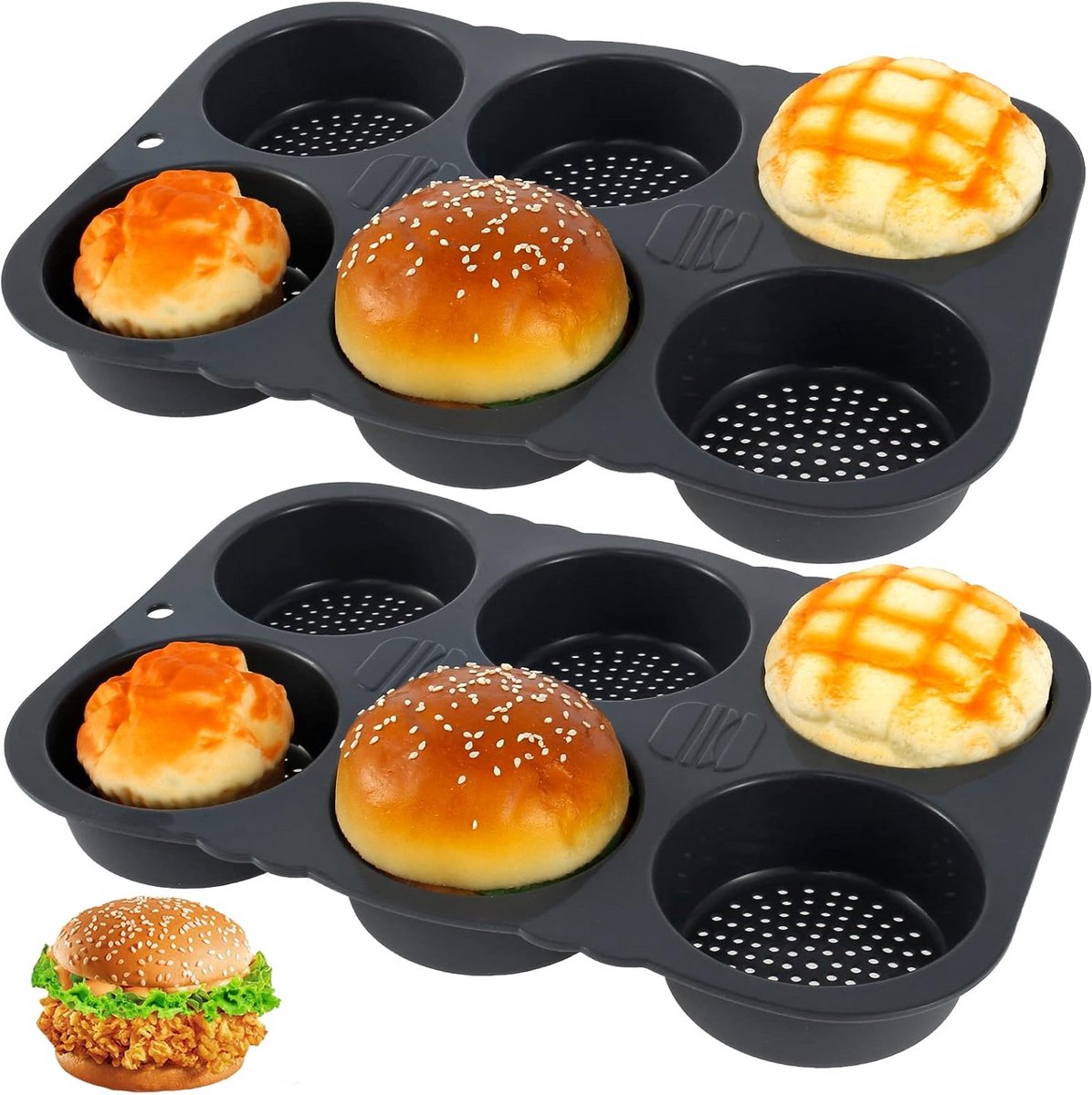 2x Siliconen Bakvorm voor Hamburgerbroodjes Rond - Anti-aanbak & Flexibel