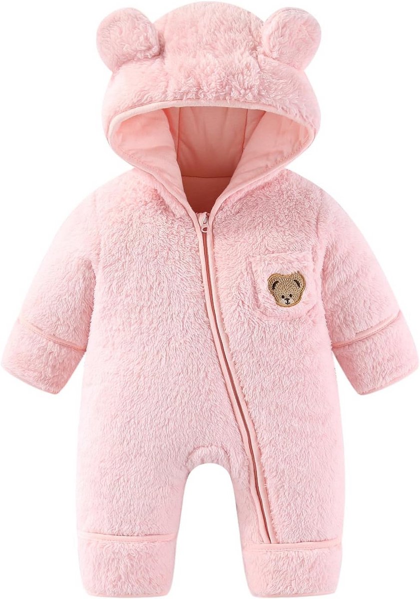 Warm Fleece Sneeuwpak met Beer Capuchon voor Baby en Peuter (0-12 Maanden)