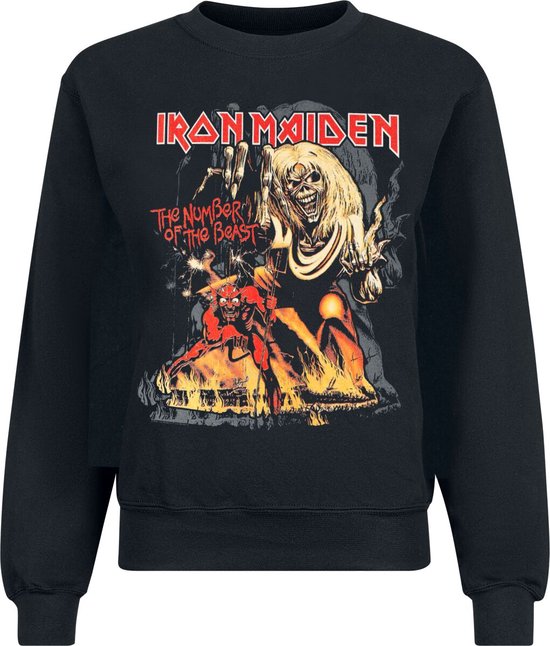 Zwarte sweater met Iron Maiden 'The Number of the Beast' artwork met Eddie en een demon.